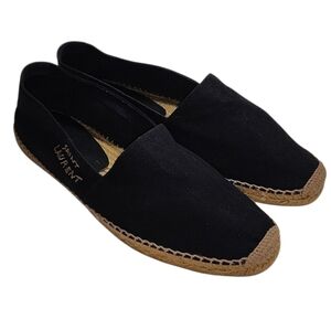 YSL Saint Laurent Mens Black Canvas Slip On Espadrille Size 45/ US 11
